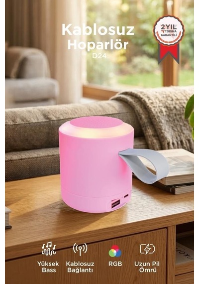 Özel Seri Cihaz Seyahat Küçük Bluetooth Hoparlör Speaker D24 Pembe