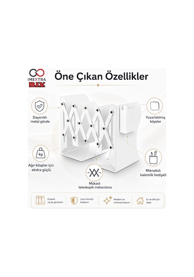 Ayarlanabilir Teleskopik Metal Kitap Tutucu, Masaüstü Kitap Desteği Ve Raf Düzenleyici Stand, 9-42 Cm Genişleyebilir, Mıknatıslı Kalemlik Hediyeli Mavi