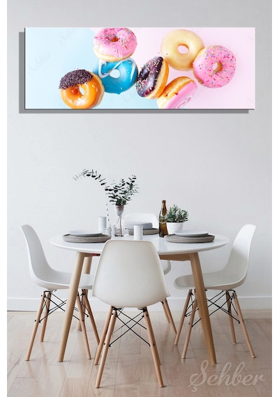 Pembe, Mavi, Çikolatalı Ve Sade Renkli Glazürlü Ve Granüllü Donut'lar Yatay Kanvas Tablo 4042 Çok Renkli