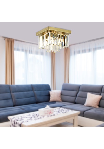 Nilüfer 2 Katlı Küçük Eskitme Kare Kristalli Taşlı Modern Tasarım Kristal Salon Avize