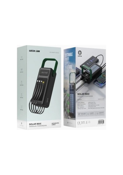 Green Lion Solar Max 50000mah Güneş Panelli Powerbank Siyah Taşınabilir Şarj Cihazları