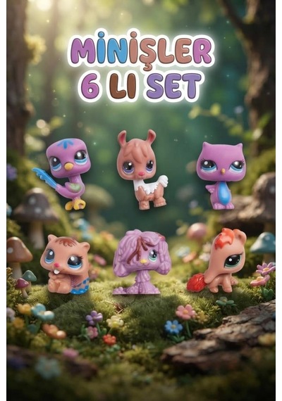 Pet Star Little Sevimli Minişler 6'lı Miniş Oyuncak Seti Hayvan Figür ve Aksesuarları 3046A41