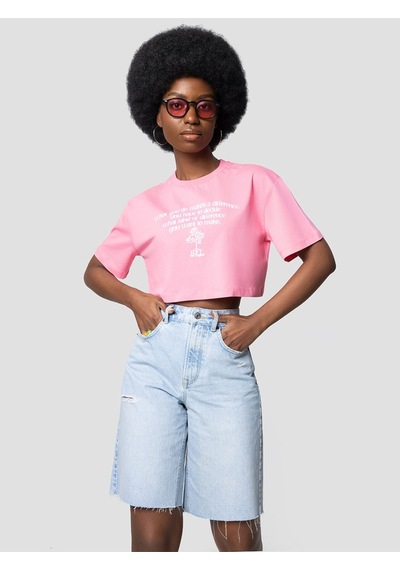 Long Crop Kadın Tshirt K.kol Pembe