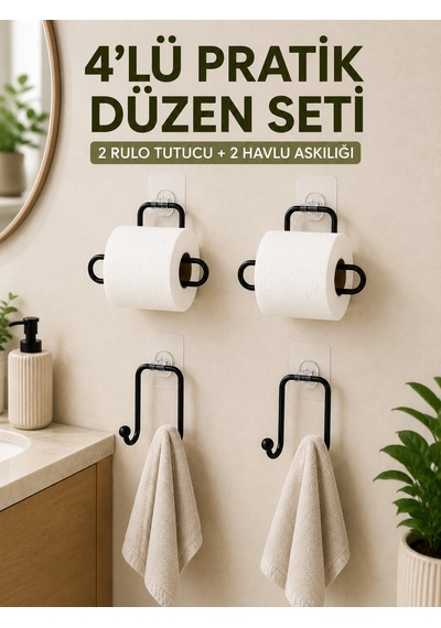 Duvara Yapışkanlı Rulo Kağıtlık Ve Havlu Askılığı 2 Şer Adet 4 Lü Set Diğer