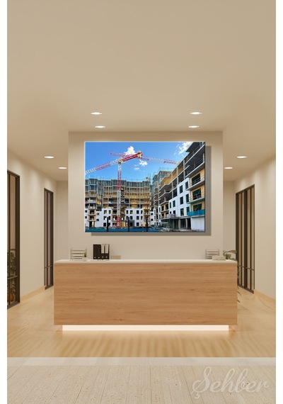 Kule Vinçler İle Yapımı Devam Eden Çok Katlı Modern Bir İnşaat Şantiyesi Yatay Kanvas Tablo 3910 Çok Renkli
