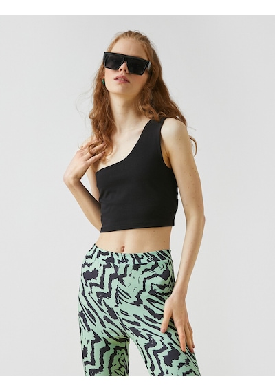 Koton Crop Atlet Tek Omuzlu Siyah 2yal38034ok