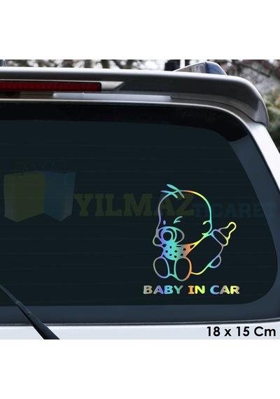 Biberonlu Arabada Bebek Var Baby On Board Hologram Oto Sticker