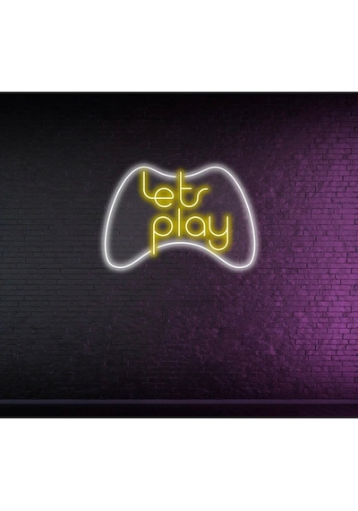 Lets Play Yazılı Ve Şekilli Neon Tabela Sarı