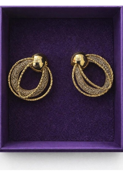 Halka Sim Taşlı Şık Gold Küpe
