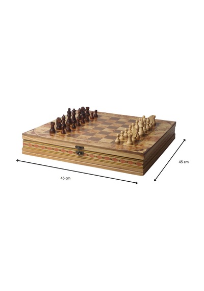 El Yapımı Lüks Nakış İşlemeli Doğal Ahşap Sandıklı Premium Satranç Takımı 45x45 Cm. Hediyelik Set 2
