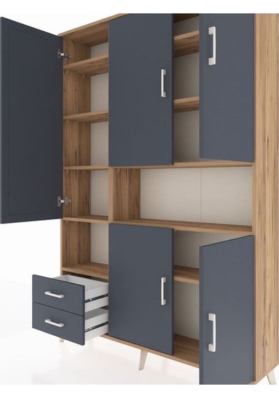 Arges Dolap 10 Raflı 2 Çekmeceli 5 Kapaklı 132x30x195 Çam-antrasit/antrasit Antrasıt/antrasıt
