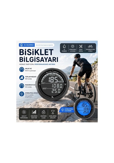 Triline Bisiklet Hız Ve Mesafe Ölçer Su Geçirmez Lcd Ekranlı Kablolu Km Bilgisayarı