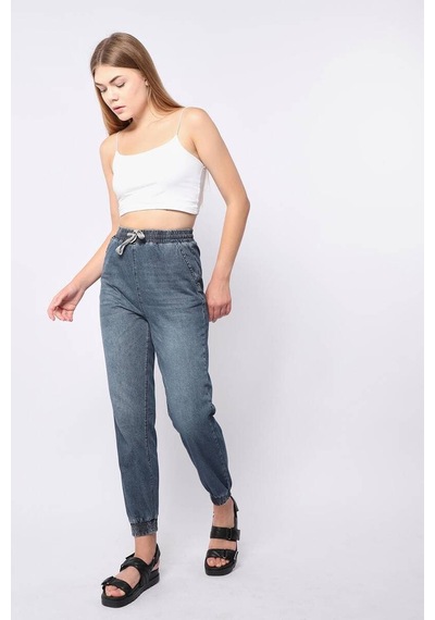 Kadın Lastikli Jogger Pantolon Mavi 001