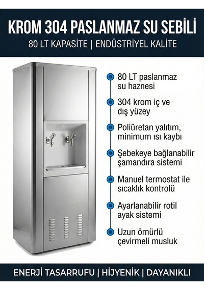 Paslanmaz Krom 304 Su Sebili 80 Lt