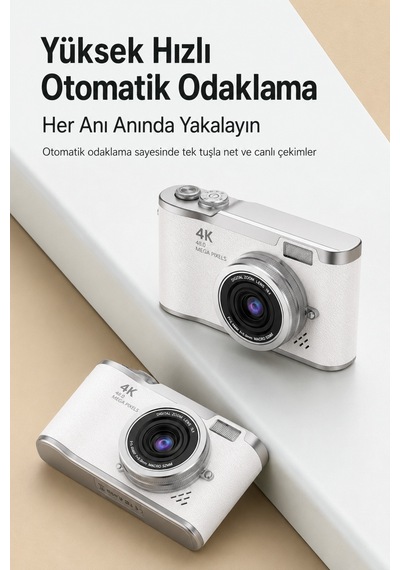 4k Ultra Hd Dijital Fotoğraf Makinesi 64mp, 18x Dijital Zoom, 180 Döner Ekran, Selfie & Vlog Kamerası