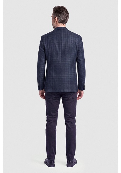 Bisse Lacivert Ekose Desenli Çift Düğmeli Blazer Ceket Pck26k26202 K39