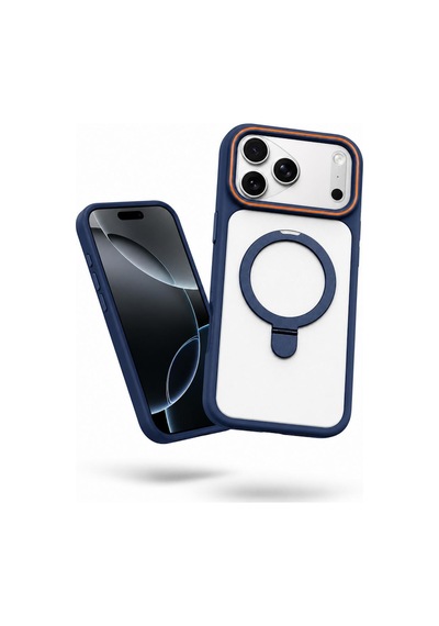 Apple İphone 17 Pro Max Uyumlu Kılıf Magring Standlı Silikon Kılıf Lacivert