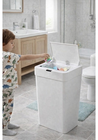 50 Litre Kızıl Ötesi Sensörlü Otomatik Çöp Kovası Ofis Mutfak Banyo Antibakteriyel Çöp Kovası Beyaz Siyah