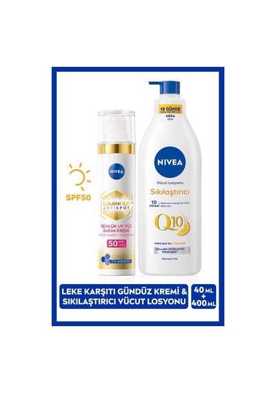 NIVEA Luminous630 Thiamidol Etkili Leke Karşıtı Gündüz Yüz Bakım Kremi 40 ML + Q10 Sıkılaştırıcı C Vitamini Vücut Losyonu 400 ML