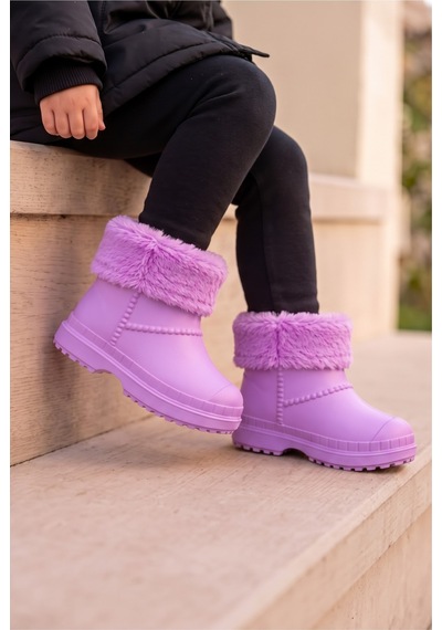 Çocuk Unisex İçi Kürklü Yağmur Çizmesi Mor