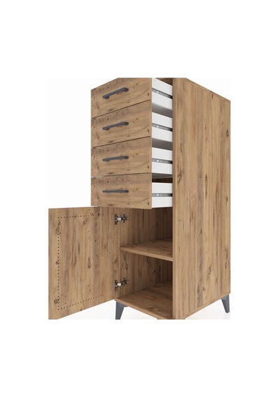 Kronos Dolap Tek Raflı 4 Çekmeceli Tek Kapaklı 44x59x134 Çam-çam Atlas Çam