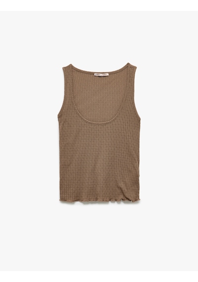 Koton Kolsuz Dokulu Krep Kumaş Derin U Yaka Pijama Üstü Kahverengi 5slk90016mk Kahve