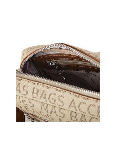 Nas Bag Kadın Çapraz Çanta Mini Cüzdanlı Ayarlanabilir Askılı Vizon Taba Yazılı Taba
