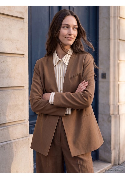 Lcw Modest Bej Kruvaze Yaka Kadın Blazer Ceket
