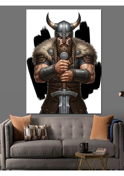 Ahşap Tablo Balta Tutan Viking Savaşçısı
