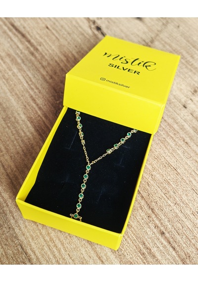 Zirkon Taşlı Zümrüt Yeşili Gümüş Şahmeran Bileklik - Gold Gold