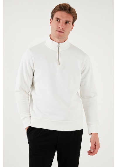 Buratti Pamuklu Regular Fit Yarım Fermuarlı Dik Yaka Erkek Sweat 59052592 Ekru
