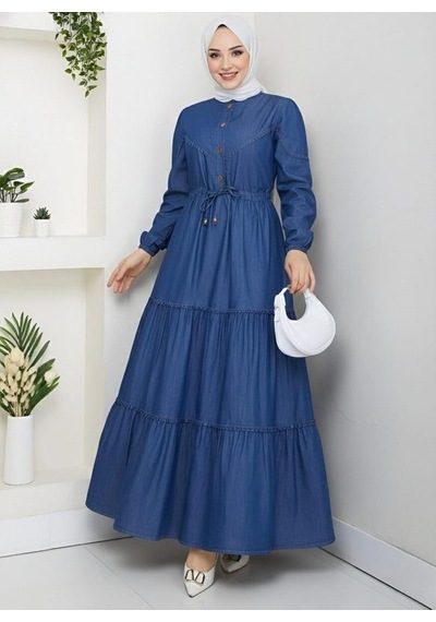 Hb Harma Time Butik Kadın Dantel Detaylı Düğmeli Ve Bağcıklı Koyu Kot Mavi Elbise Hb Harma Time Butik Kadın Dantel Detaylı Düğmeli Ve Bağcıklı Koyu Kot Mavi Elbise