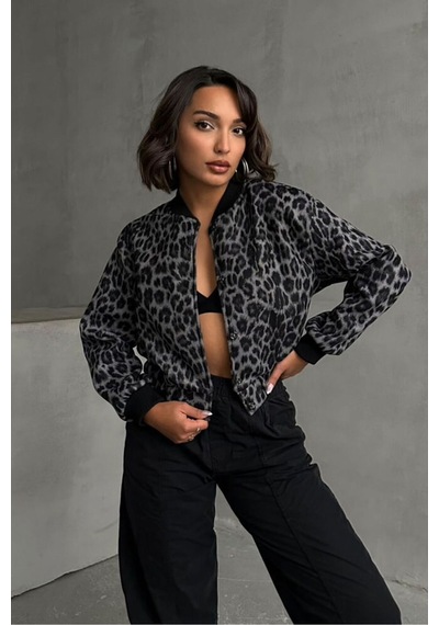 Verymoda Leopar Desenli Kaşe Mont F1827 Gri Leopar