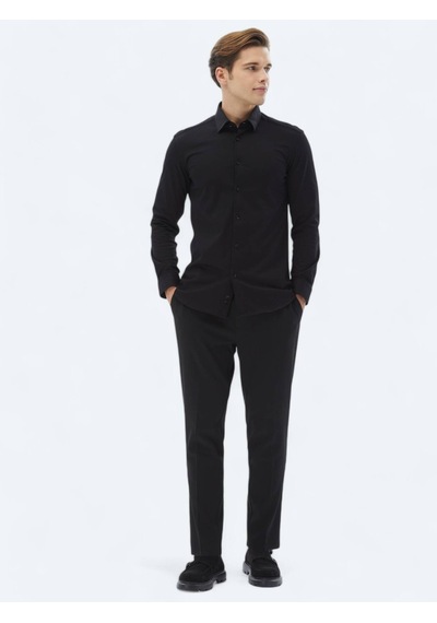 Kip Siyah Düz Regular Fit Dokuma Casual %100 Pamuk Gömlek Siyah Kip Siyah Düz Regular Fit Dokuma Casual %100 Pamuk Gömlek Siyah