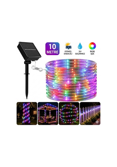10 Metre Güneş Enerjili Rgb Led Hortum Işık Kumandalı Su Geçirmez Bahçe Balkon Dış Mekan Aydınlatma Diğer