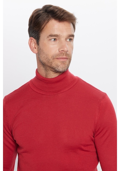 Tudors Erkek Slim Fit Dar Kesim Tam Boğazlı Yaka Düz Yün Kırmızı Triko Kazak-25695 Kırmızı