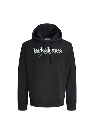 Jack & Jones Erkek Gögüs Baskili Kapüsonlu Sweatshirt - Tom - 12298419 Siyah
