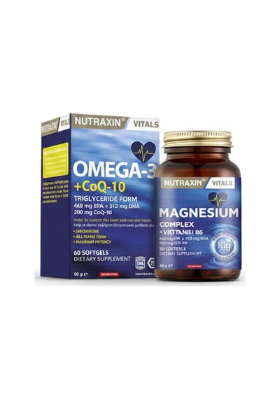Nutraxin Omega-3 + Coq10 60 Yumuşak Kapsül Ve Nutraxin Magnezyum Complex 60 Tablet 2 Li Set