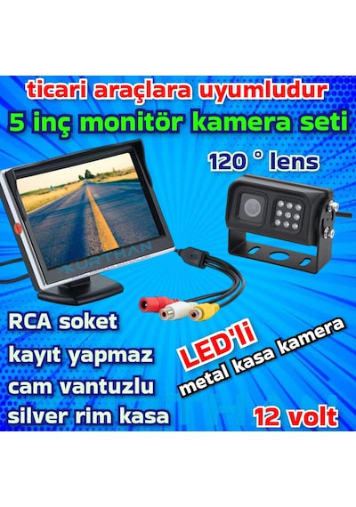 Kayıtsız 5 İnç Monitör Ve Metal Kasa Ledli Kamera 12 Volt