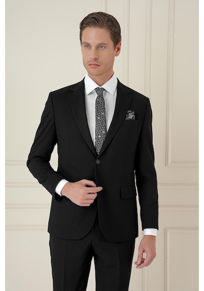 Efor Tk 2021 Slim Fit Klasik Mono Yaka Klasik Siyah Takım Elbise Siyah
