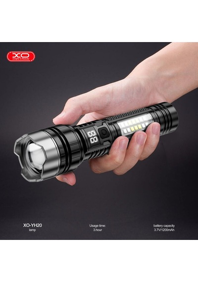 Xo-yh20 1200 Mah Dijital Ekranlı Teleskopik Zoomlu El Feneri Siyah