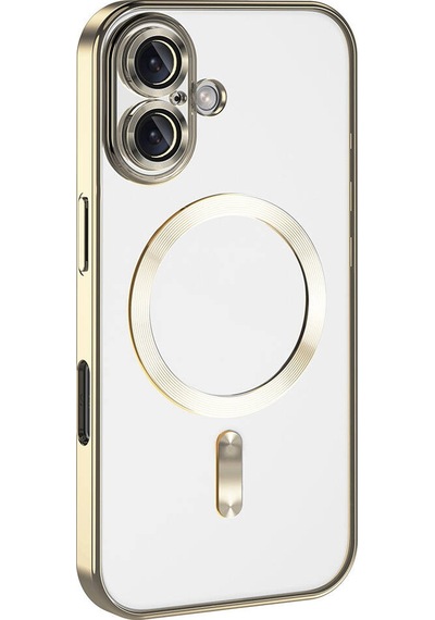 Apple Uyumlu iPhone 17 İçin Magsafe İle Kılıf Kamera Lensli Korumalı Şeffaf Silikon Kapak Gold