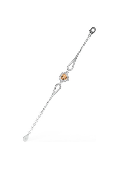 Roza Silver 925 Ayar Sitrin Taşlı Rodyum Pırlanta Görünümlü Kalp Gümüş Bileklik Rb10060 Gümüş