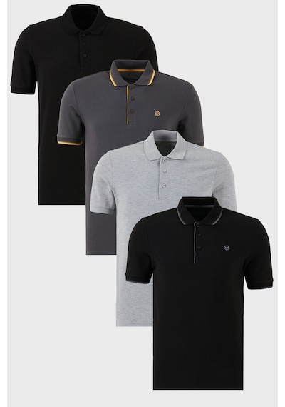 Buratti Pamuklu Regular Fit Düğmeli Polo Yaka 4'Lü Paket T Shirt Erkek Polo Yaka T Shirt 590211827S4 Siyah-Siyah-Antrasit-Gri Melanj