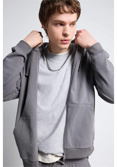 Defacto %100 Pamuk Fermuarlı Sweatshirt F9812ax26spgr206 Gri-gr206