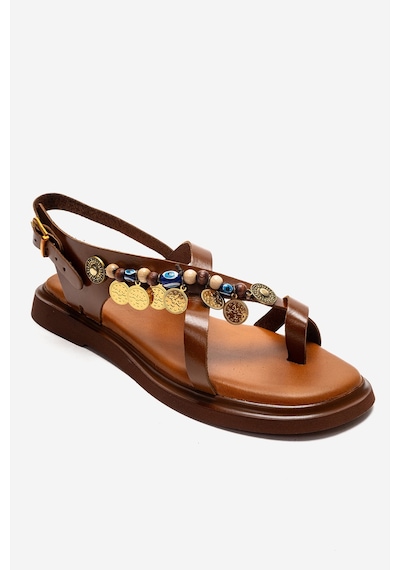 Luvishoes Hush Taba Hakiki Deri Boncuklu Kadın Parmak Arası Sandalet