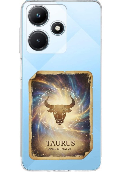 Infinix Hot 30i İle Uyumlu Burç Kartları Boğa Tasarımlı Şeffaf Silikon Kılıf Şeffaf