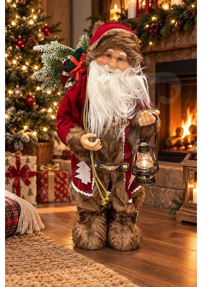 Fenerli Dekoratif Noel Baba Kahverengi-kırmızı 60 Cm