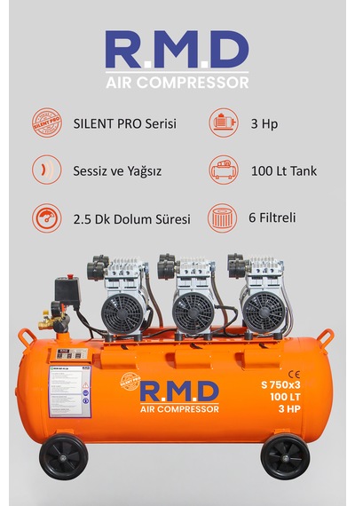 R.M.D Kompresör 100 Lt Hava Kompresörü Sessiz Ve Yağsız S750I3