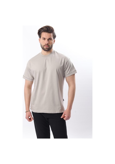 Madmext Boyalı Gri Bisiklet Yaka Çoban Dikişli Overfit Erkek T-shirt E7103 Boyalı Gri